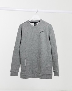 Серый свитшот с круглым вырезом и карманом Nike Training Therma