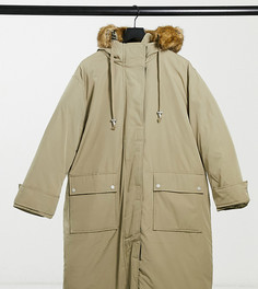 Кремовое пальто из с отделкой из искусственного меха ASOS DESIGN-Светло-бежевый