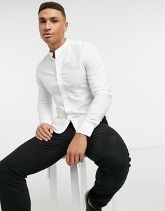 Оксфордская приталенная рубашка с длинными рукавами и воротником с застежкой на пуговицу Burton Menswear-Белый