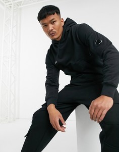 Черный худи без застежки с капюшоном и линзой C.P. Company