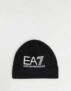 Черная шапка-бини с логотипом Armani EA7-Черный