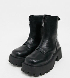 Черные ботинки для широкой стопы на молнии спереди, с утолщенной подошвой Truffle Collection-Черный