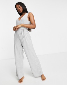 Серый меланжевый комбинезон для дома в рубчик с поясом ASOS DESIGN