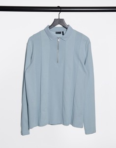 Голубое поло из пике с молнией и вставками ASOS DESIGN-Голубой