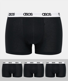 Комплект из 3 черных боксеров-брифов с фирменным поясом ASOS DESIGN-Черный