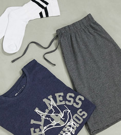 Шорты и футболка свободного кроя для дома с принтом "wellness studios" ASOS DESIGN-Темно-синий