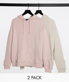 Комплект из двух худи в стиле oversized бежевого/розового цвета ASOS DESIGN-Многоцветный
