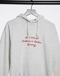 Серый худи в стиле oversized с новогодними мотивами Skinnydip