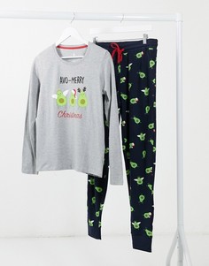 Новогодняя пижама с надписью "Avo-Merry Christmas" Threadbare-Темно-синий
