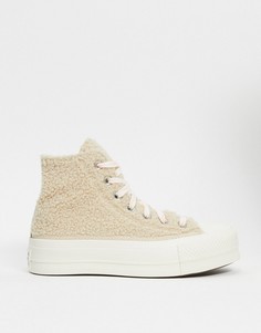 Кремовые кеды на платформе с отделкой из искусственного меха Converse cosy club-Кремовый