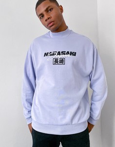 Oversized-свитшот с высоким воротником и принтом на груди ASOS DESIGN-Голубой