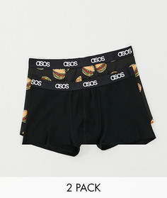 Набор из двух боксеров-брифов с принтом бургеров ASOS DESIGN-Черный