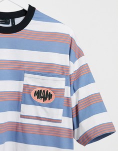 Oversized-футболка в горизонтальную полоску с принтом на нагрудном кармане ASOS DESIGN-Многоцветный