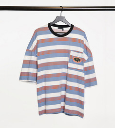 Oversized-футболка в горизонтальную полоску с принтом на нагрудном кармане ASOS DESIGN Plus-Многоцветный