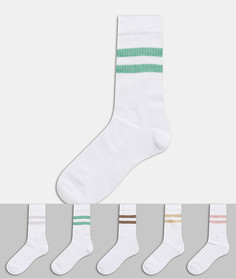 Набор из пяти пар спортивных носков с полосками пастельного цвета ASOS DESIGN-Многоцветный