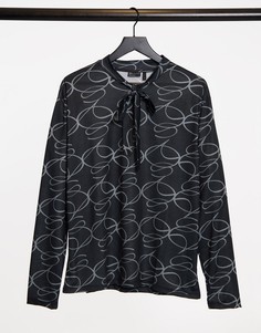 Свободный трикотажный лонгслив с бантом и принтом ASOS DESIGN-Черный