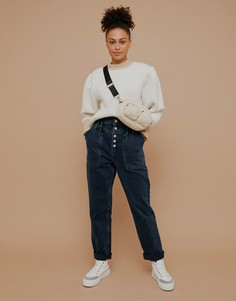 Сине-черные джинсы в винтажном стиле с пуговицами спереди Topshop-Голубой