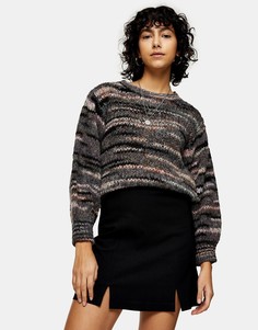 Черная юбка мини в рельефный рубчик Topshop-Черный