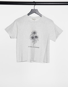 Серая футболка с принтом "No Rain No Flowers" Miss Selfridge-Зеленый
