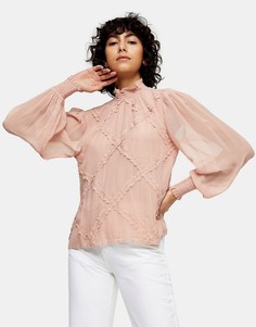 Светло-розовая блузка с декоративной тесьмой Topshop-Розовый