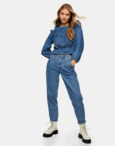 Синие джинсы со швами в винтажном стиле Topshop-Голубой