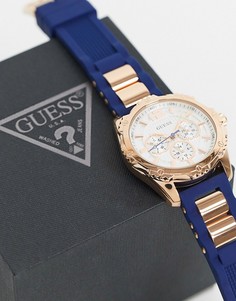 Часы с темно-синим ремешком Guess-Голубой