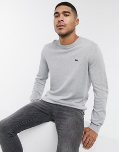 Серый вязаный джемпер с круглым вырезом и логотипом Lacoste