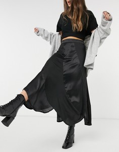 Черная юбка в стиле комбинации с матовыми и блестящими вставками Elvi-Черный