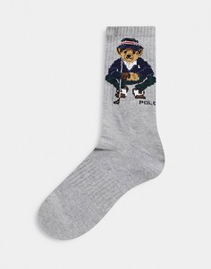 Серые одинарные носки с принтом медведя с клюшкой для гольфа Polo Ralph Lauren-Серый