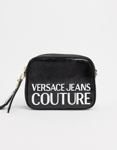 Лакированная сумка через плечо с логотипом Versace Jeans Couture-Черный