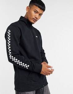 Черный свитшот на молнии 1/4 с рукавами в клетку Vans