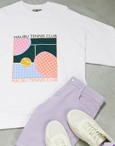 Oversized-свитшот с принтом теннисного клуба Malibu на груди ASOS DESIGN-Белый
