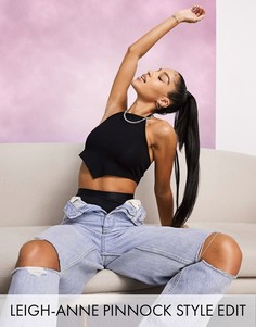 Черный кроп-топ с завязками на шее и V-образным низом ASOS DESIGN