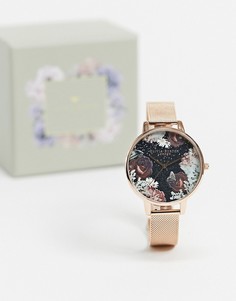 Часы с сетчатым браслетом розово-золотистого цвета Olivia Burton Winter blooms-Золотистый