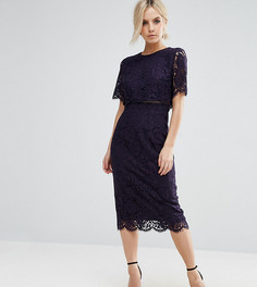 Кружевное платье‑футляр миди с укороченным топом ASOS PETITE-Темно-синий