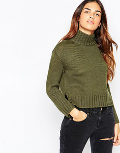 Прямой джемпер с большим высоким воротом ASOS PETITE-Зеленый