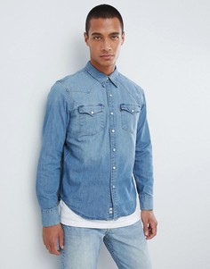 Cветлая джинсовая приталенная рубашка в стиле вестерн Levis Barstow-Синий Levis®
