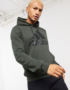 adidasTraining BOS large chest logo hoodie in khaki-Зеленый