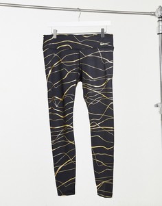 Черно-золотистые леггинсы Nike Running Fast Tight-Черный