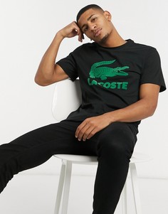 Черная футболка с большим логотипом-крокодилом Lacoste-Черный