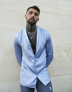 Синяя атласная рубашка классического кроя с шалевым воротником ASOS DESIGN-Синий
