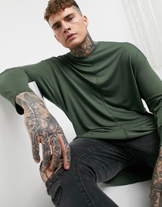 Зеленая oversized-футболка из вискозы с V-образным вырезом с длинным рукавом ASOS DESIGN-Зеленый