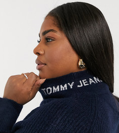 Темно-синий вязаный свитшот в стиле oversized с высоким воротом Tommy Jeans Plus