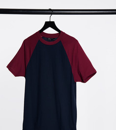 Темно-синяя футболка с контрастными рукавами реглан бордового цвета ASOS DESIGN-Многоцветный