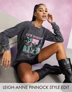 Oversized-футболка с фотопринтом темно-серого выбеленного цвета ASOS DESIGN-Серый