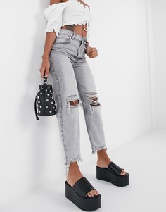 Черные выбеленные джинсы в винтажном стиле с необработанными краями Bershka-Черный