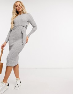Серое трикотажное платье миди в рубчик New Look-Серый