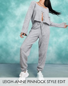 Серые вязаные джоггеры с завязкой на поясе ASOS DESIGN, от комплекта-Серый