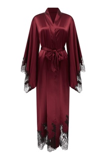 Длинное кимоно из бордового шелка с кружевом Christi Agent Provocateur