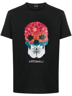 Just Cavalli футболка с цветочным узором и принтом Skull